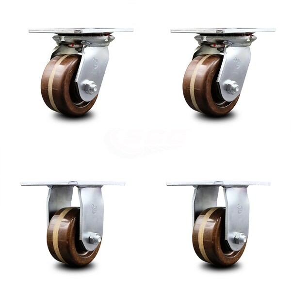 4 Inch High Temp Phenolic Caster Set with Roller Bearings 2 Swivel 2 Rigid SCC